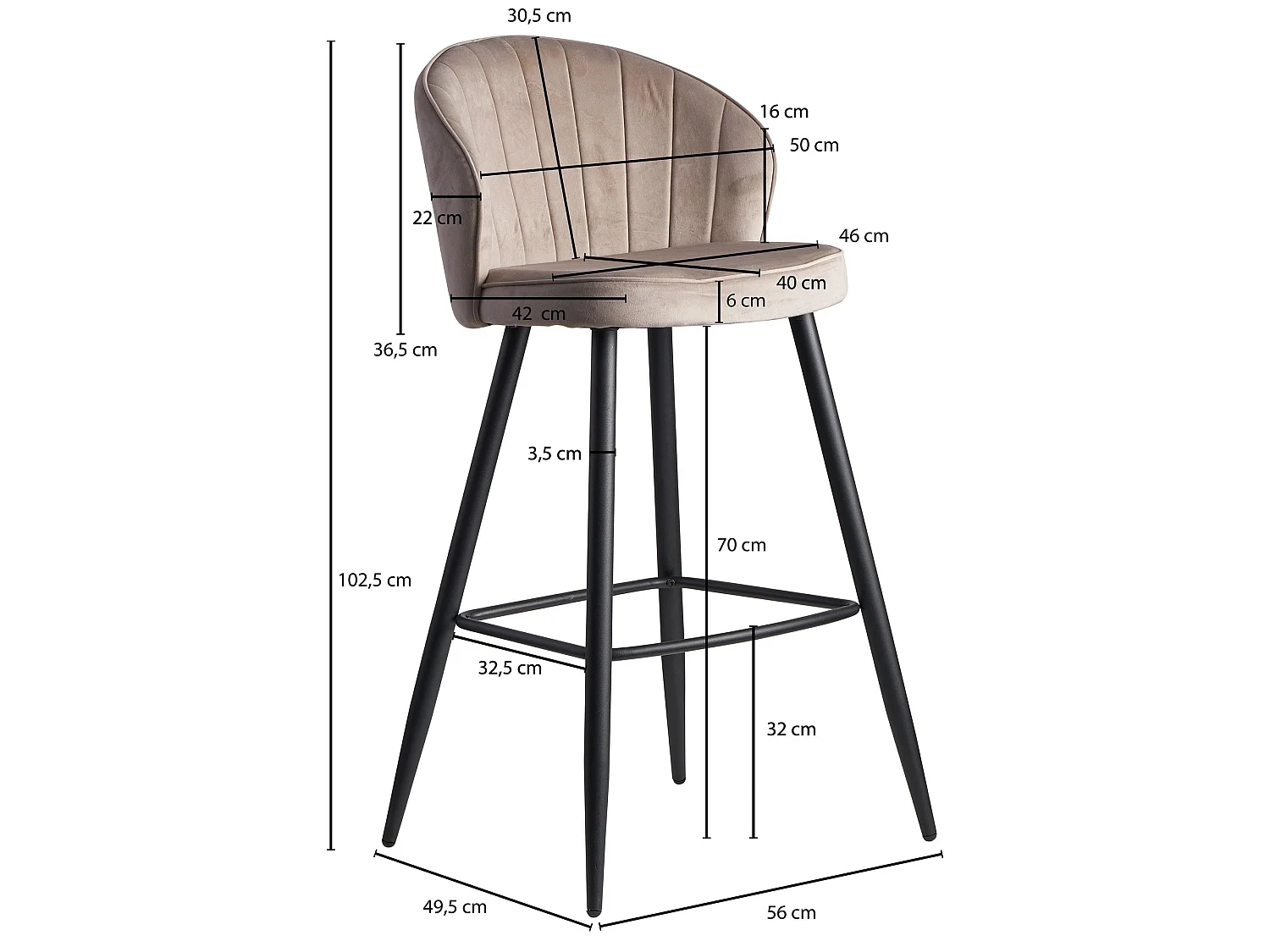 Barhocker Samt Barstuhl Design Tresenhocker mit Lehne Stoff Hocker 110kg