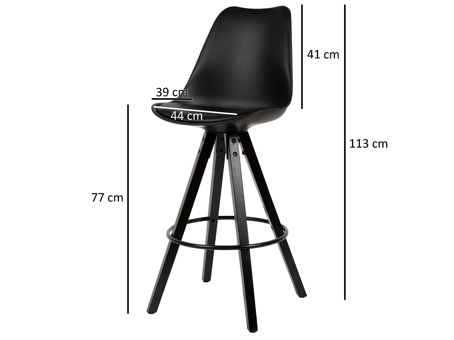 Tabouret de bar Scandinave Lot de 2 Plastique Bois Chaise de bar Noir
