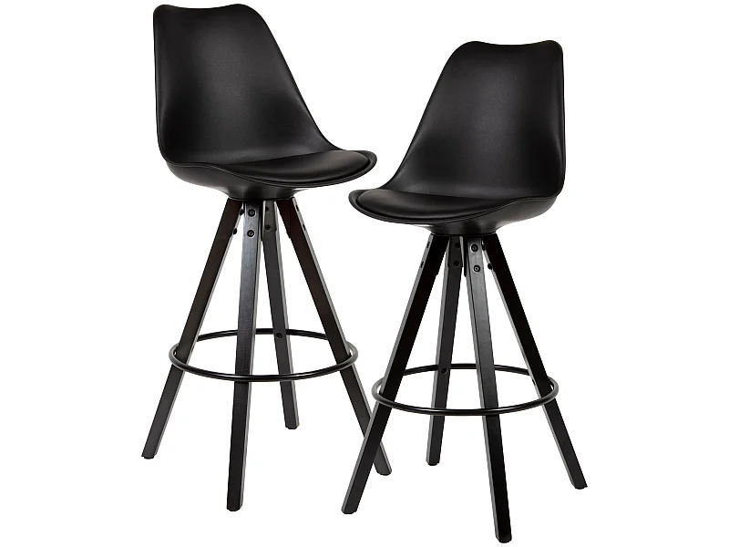 Tabouret de bar Scandinave Lot de 2 Plastique Bois Chaise de bar Noir