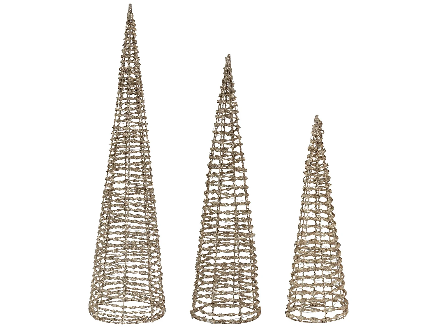 3 Cônes lumineux LED décoration de Noël pyramide d'hiver doré 40cm 60cm 80cm