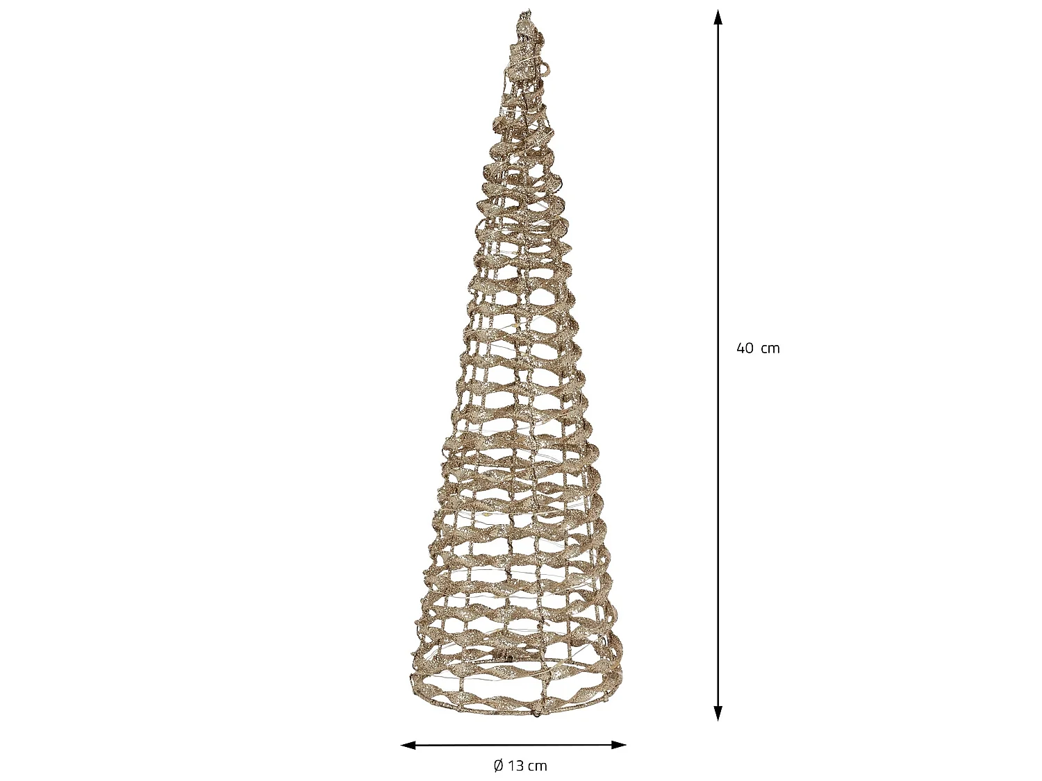 3 Cônes lumineux LED décoration de Noël pyramide d'hiver doré 40cm 60cm 80cm