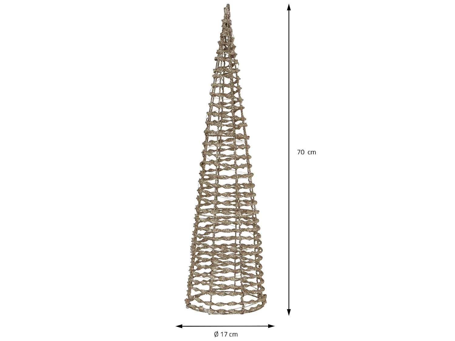 3 Cônes lumineux LED décoration de Noël pyramide d'hiver doré 40cm 60cm 80cm