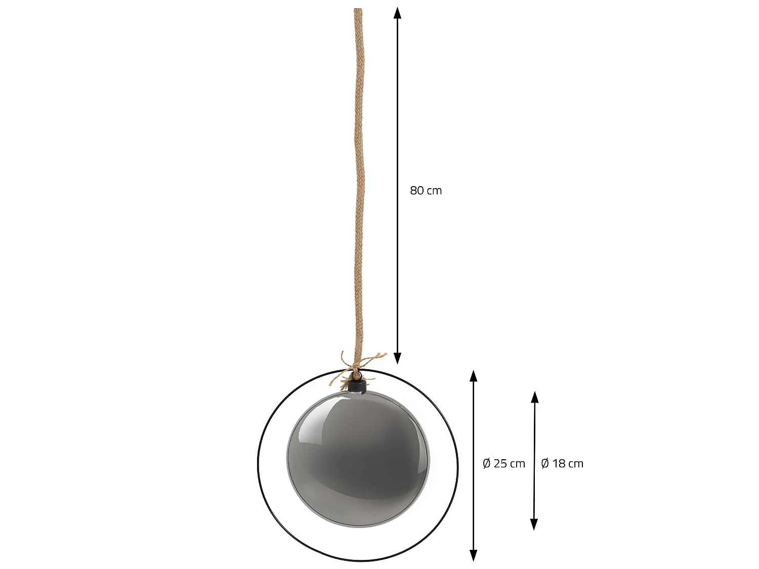 Boule de Noël suspendue avec LED décoration de Noël en verre noir/gris Ø18 cm