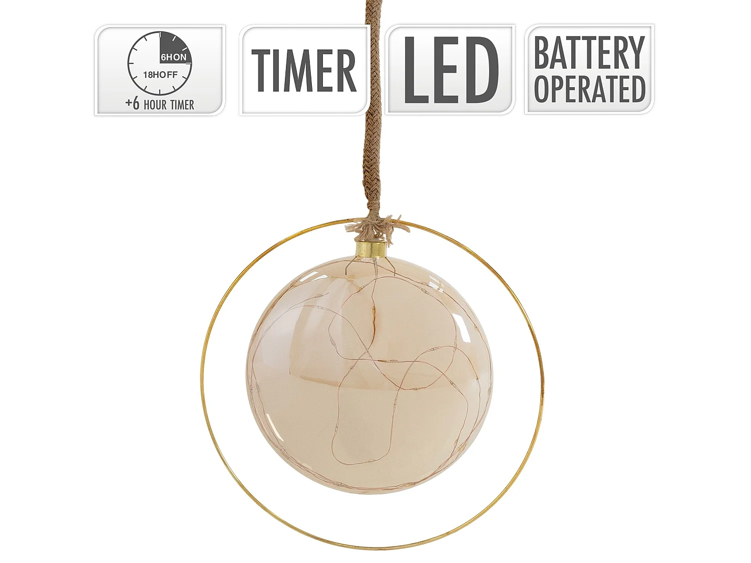 Boule de Noël suspendue avec LED décoration de Noël en verre doré Ø18 cm