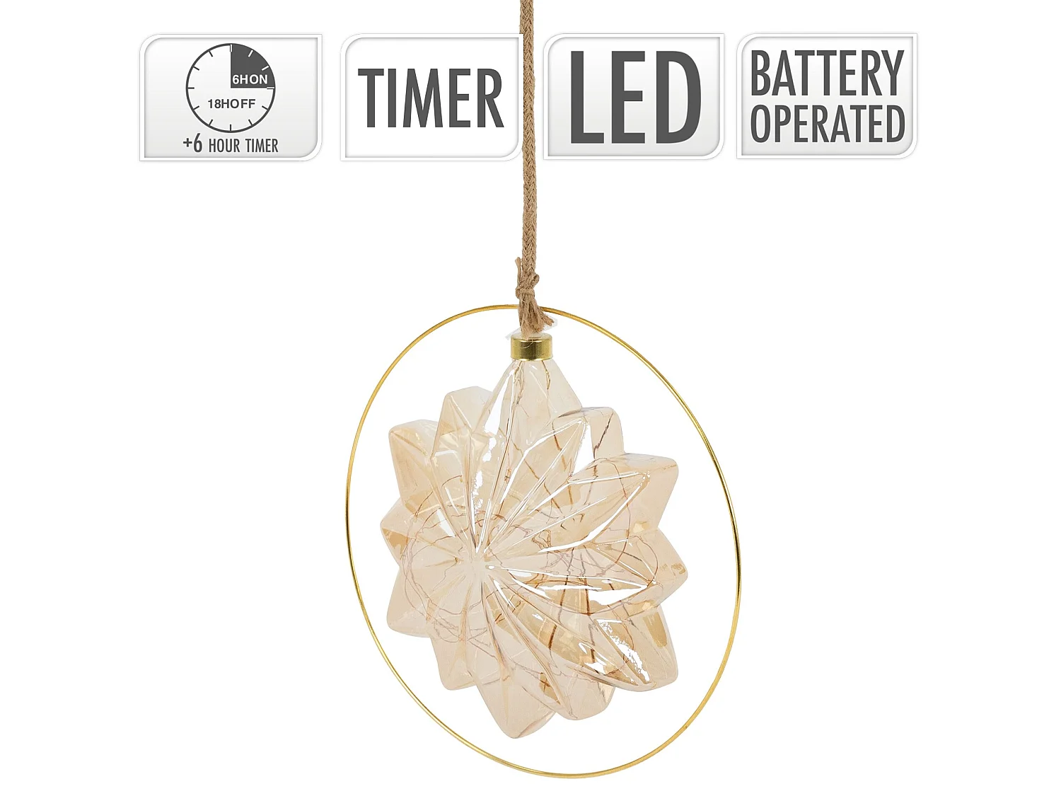 Étoile de Noël LED décoration verre/métal doré étoile lumineuse suspendue Ø18 cm