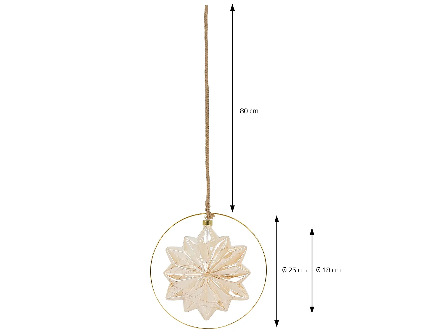 Étoile de Noël LED décoration verre/métal doré étoile lumineuse suspendue Ø18 cm