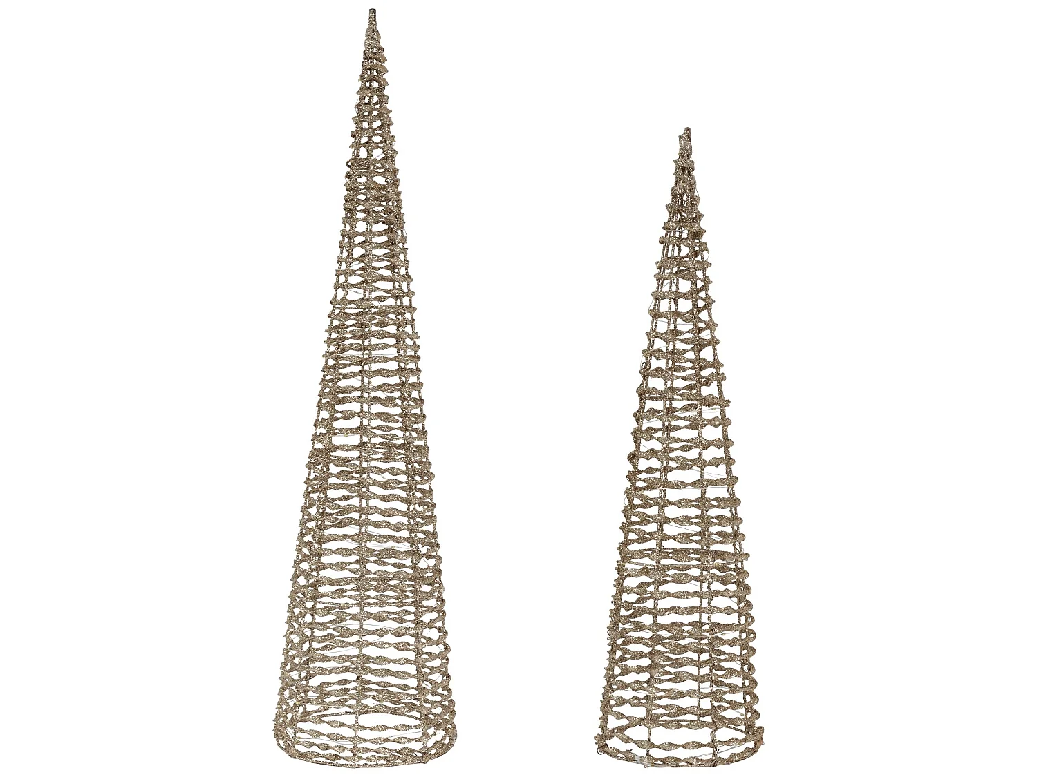 Lot de 2 cônes lumineux LED décoration de Noël pyramide d'hiver doré 60 cm 80 cm