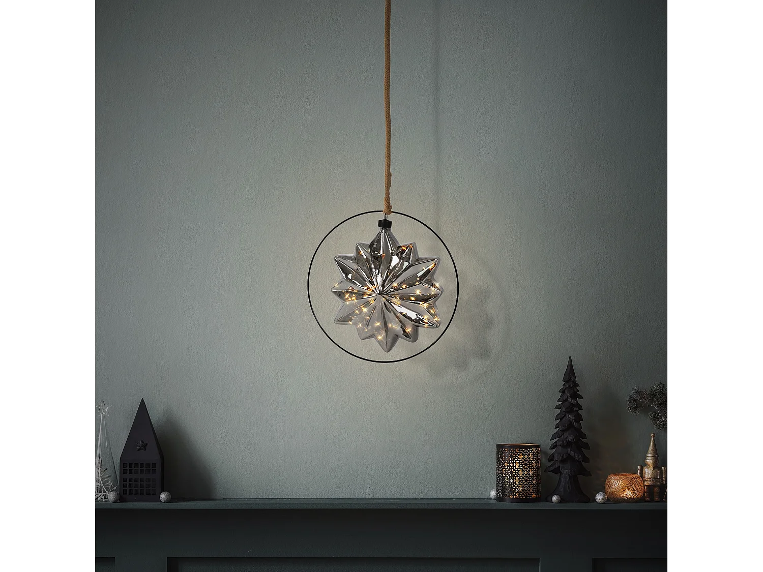 Decorazione per Natale stella in vetro luminosa LED con corda e timer Ø 18 cm