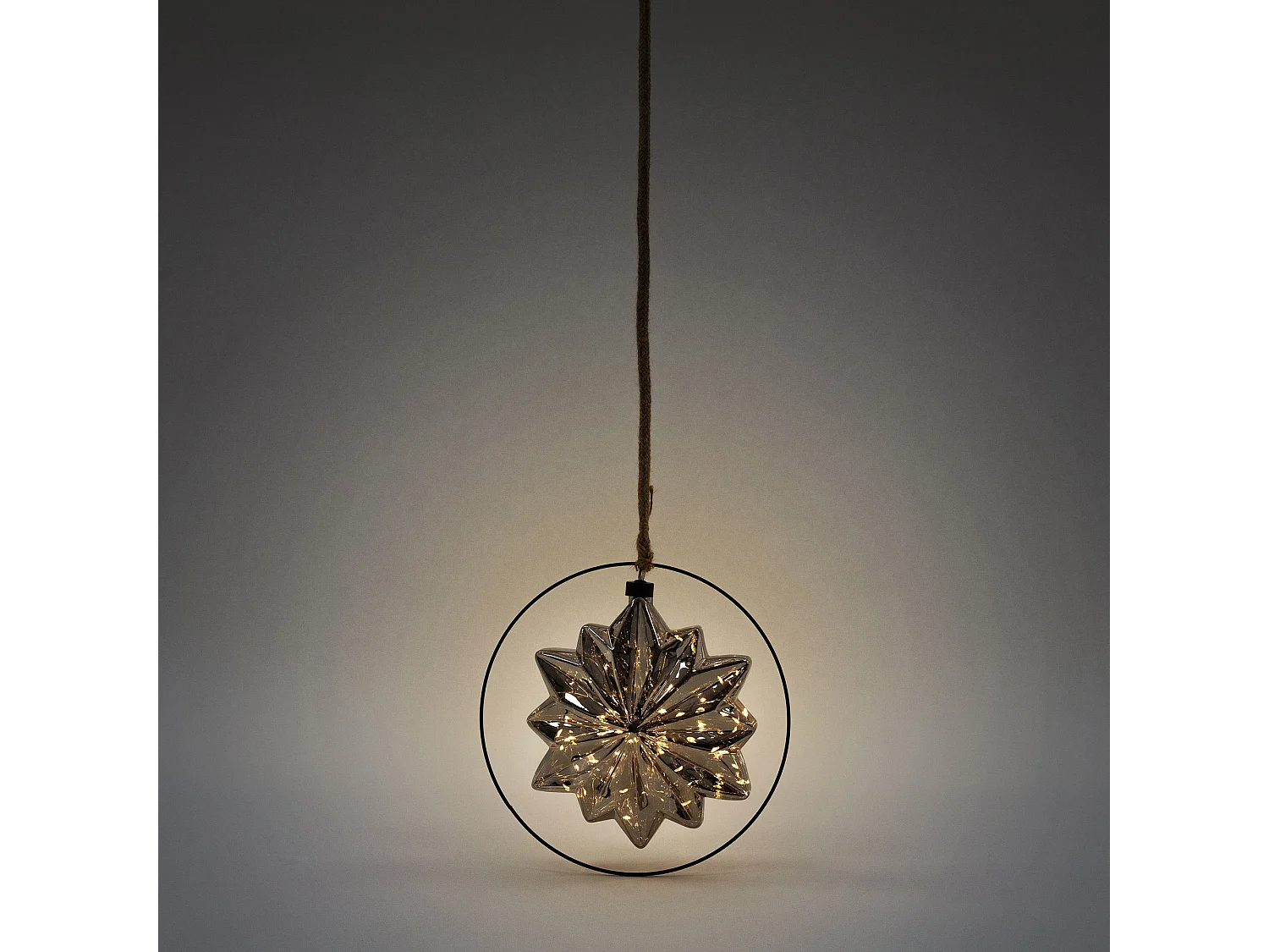 Decorazione per Natale stella in vetro luminosa LED con corda e timer Ø 18 cm