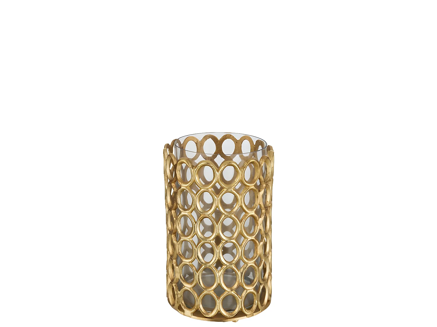 Portavelas redondo círculos aluminio oro Alt. 29 cm