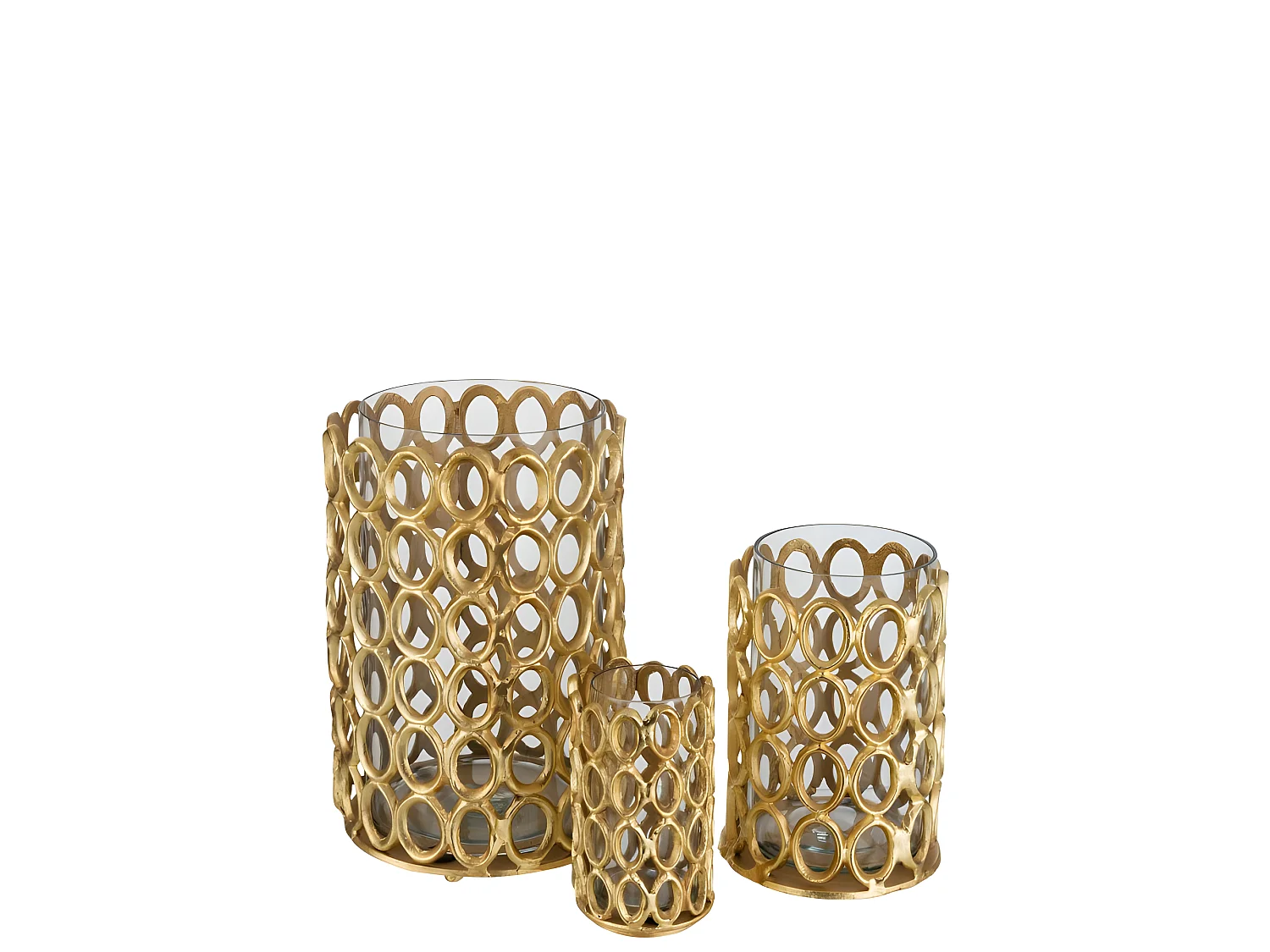 Portavelas redondo círculos aluminio oro Alt. 29 cm