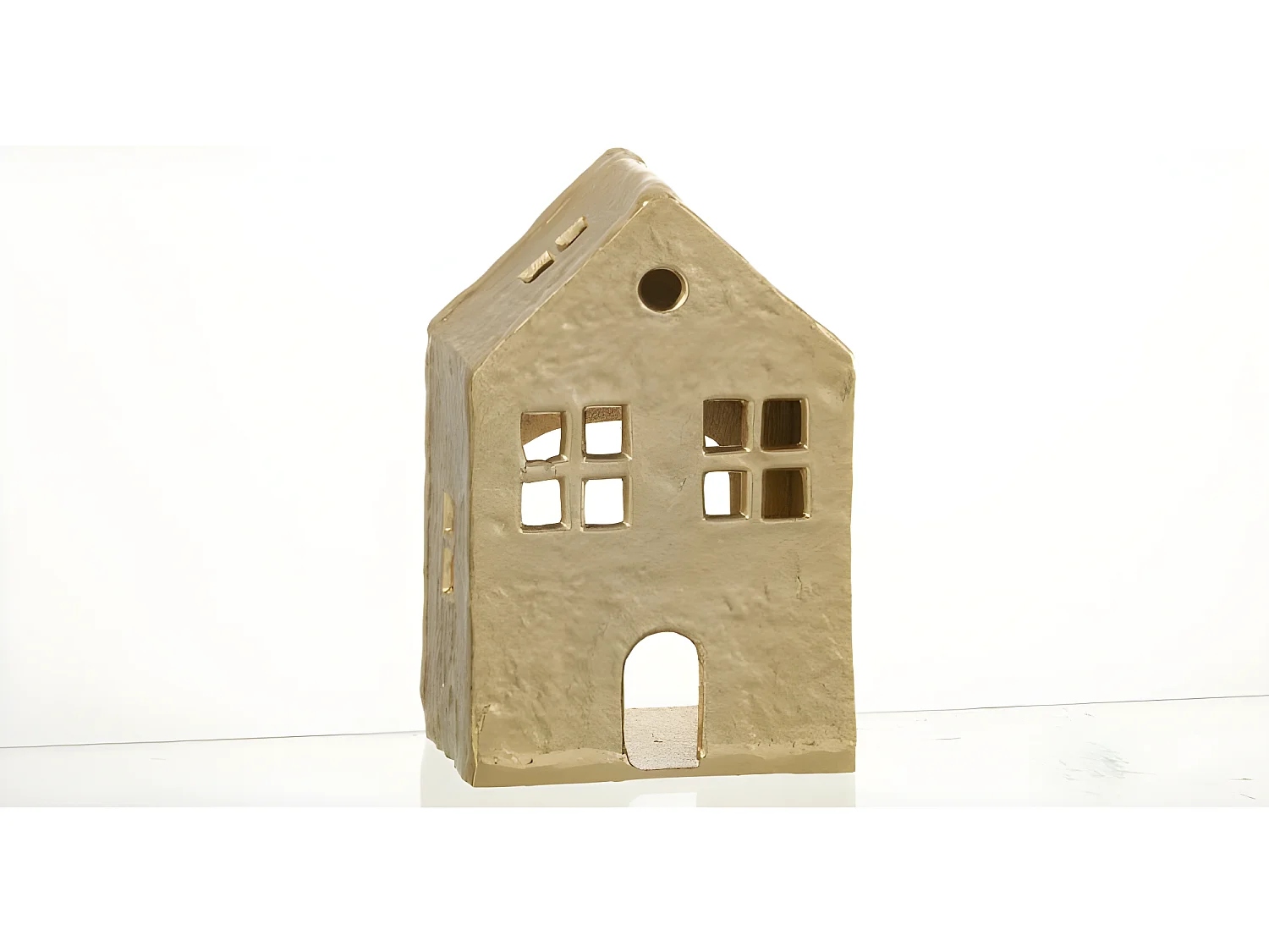 Bougeoir maison en aluminium doré 12x7x19 cm