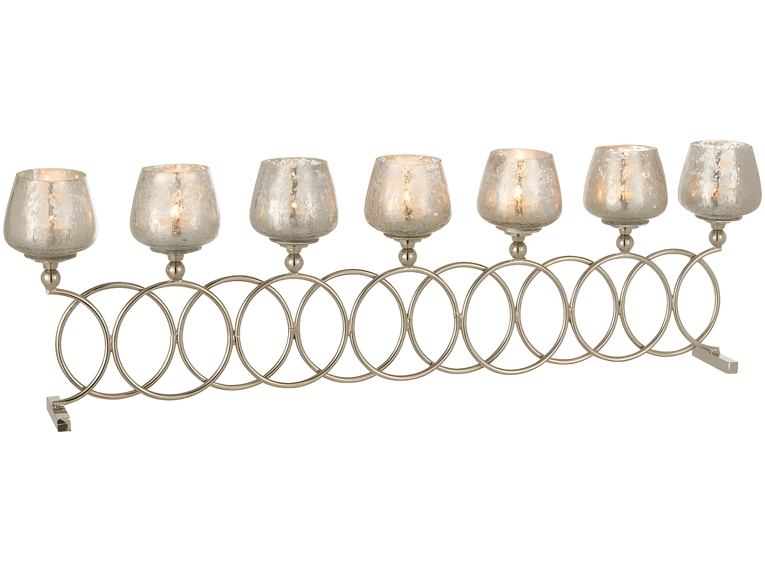 Portacandela a 7 scomparti in alluminio argentato 75x9x23 cm