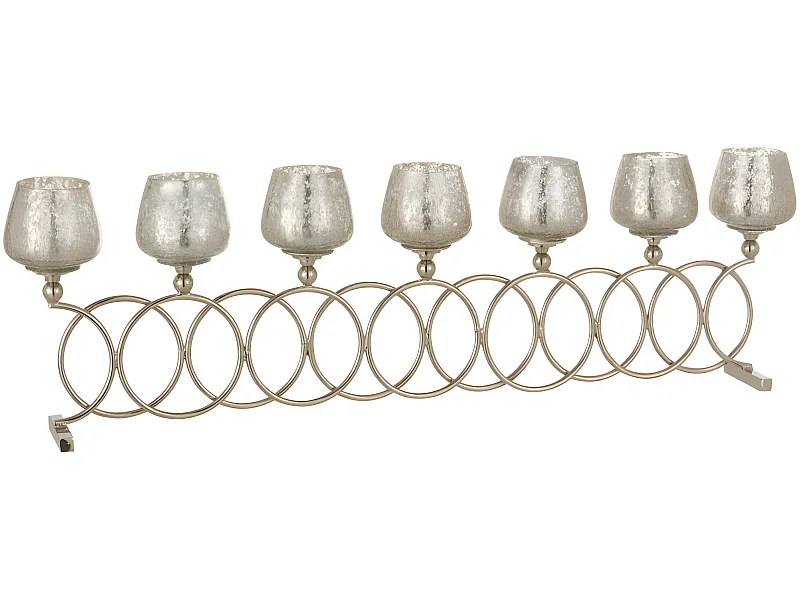 Portavelas de 7 espacios de aluminio plateado de 75x9x23 cm