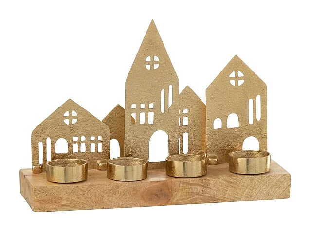 Candeliere House in alluminio dorato 30x9x20cm