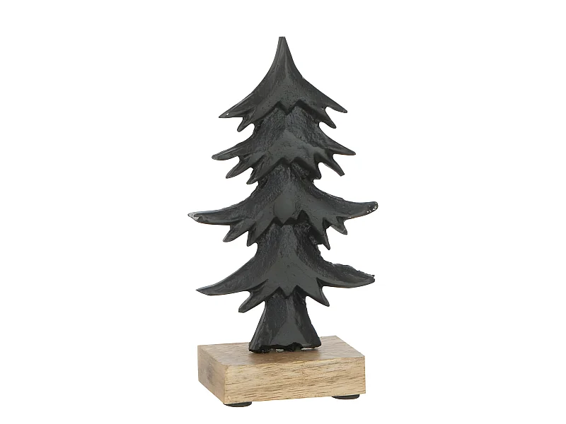 Albero di Natale decorativo in legno su base in alluminio nero 11x5x22cm
