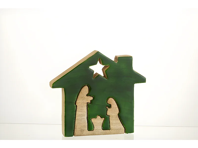 Puzzle presepe casa in legno verde 19x16x4 cm