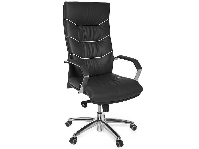 Poltrona direzionale XXL in vera pelle nera, sedia da ufficio girevole per scrivania