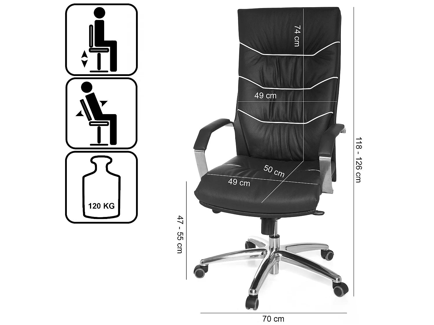 Poltrona direzionale XXL in vera pelle nera, sedia da ufficio girevole per scrivania