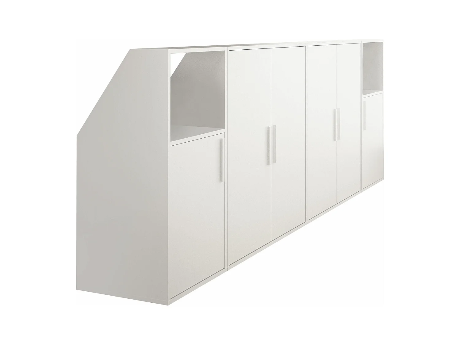 Schrank unter Dachschräge mit 6 Türen & 2 Ablagen - Weiß - ADEZIO