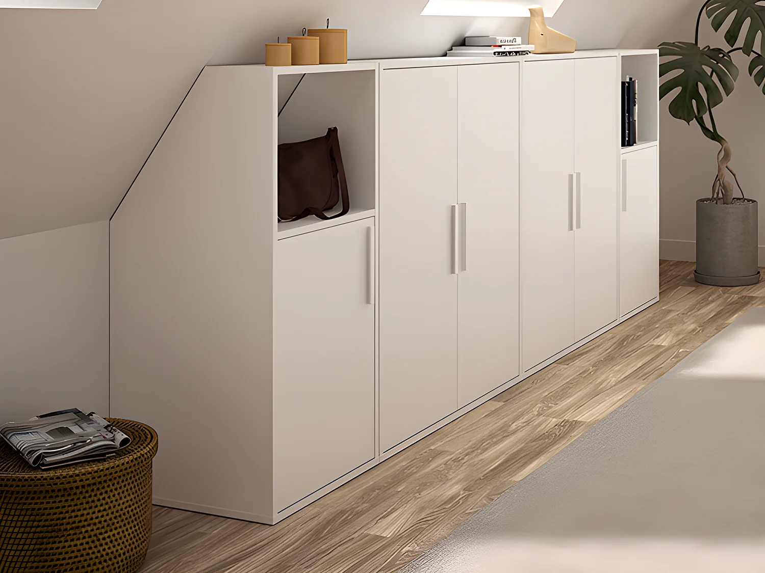 Szafa ze skosem 6-drzwiowa z 2 wnękami - Biały - ADEZIO