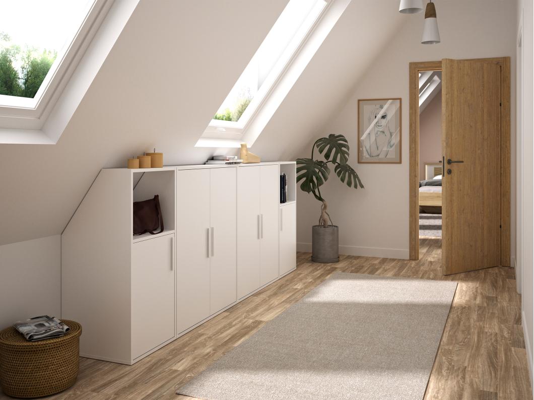 Meuble sous pente 6 portes et 2 niches - Blanc - ADEZIO
