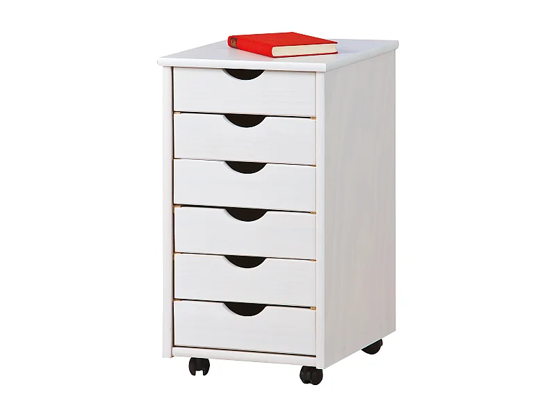 Simra Commode à roulettes, 6 tiroirs, blanc .