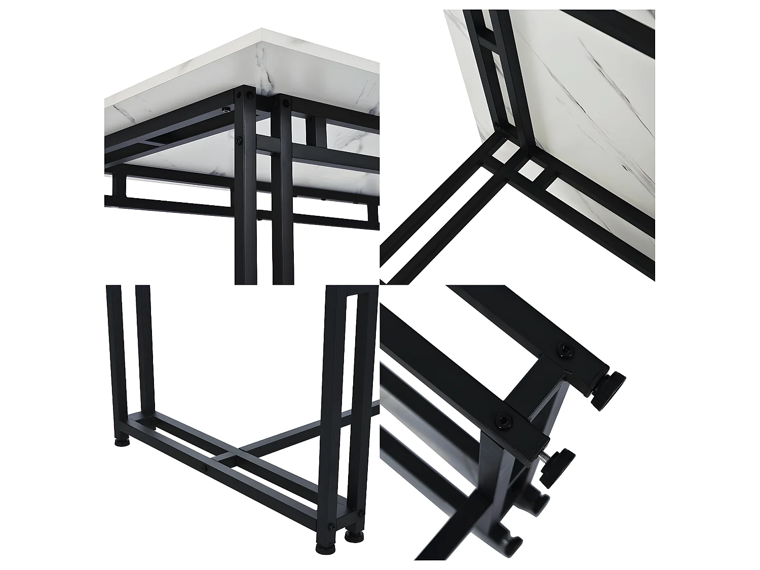 Eettafel - blad met marmer effect - zwarte metalen poten - 140x80cm - Wit & Zwart