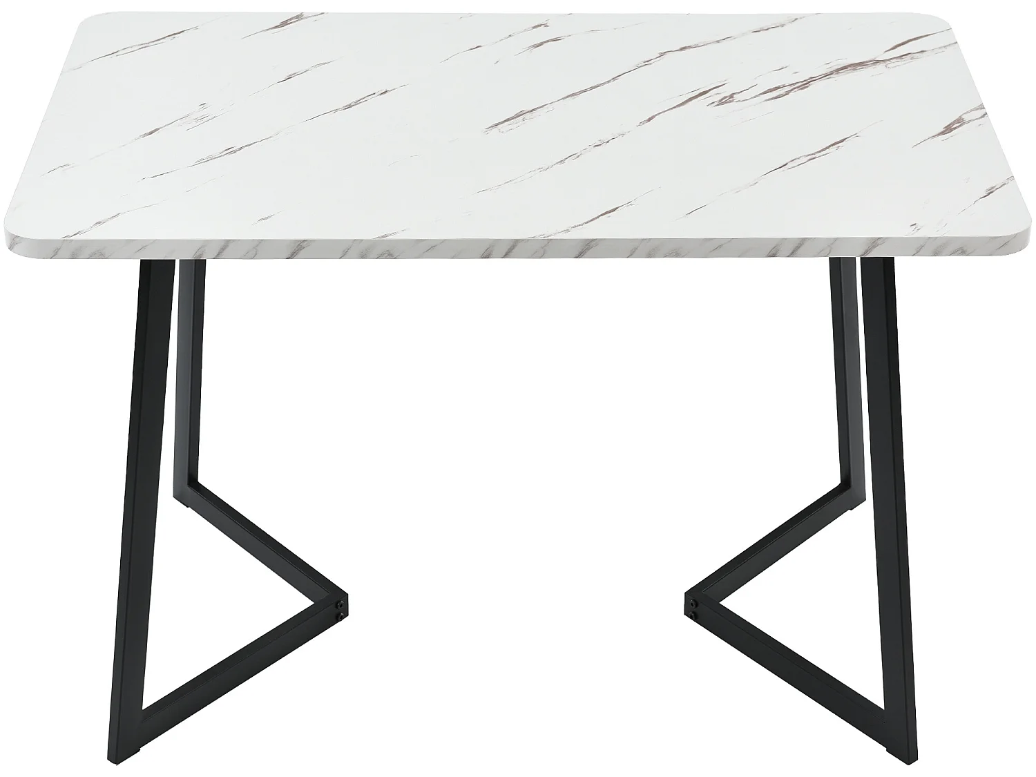 Esstisch – Platte mit Marmoreffekt – Beine aus schwarzem Metall – 117 x 68 cm – Weiß und Schwarz