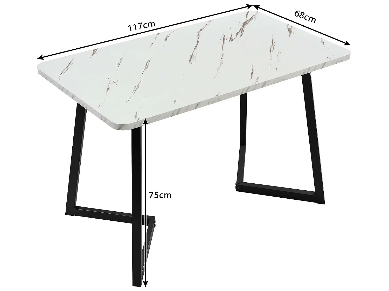 Esstisch – Platte mit Marmoreffekt – Beine aus schwarzem Metall – 117 x 68 cm – Weiß und Schwarz