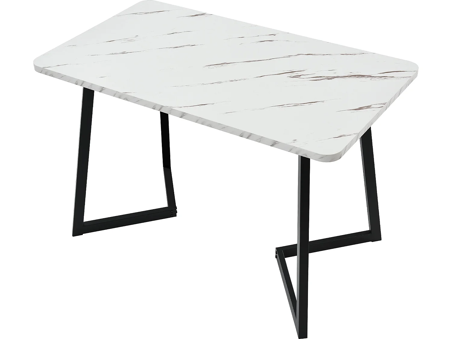 Tavolo da pranzo - piano effetto marmo - gambe in metallo nero - 117x68 cm - Bianco e nero