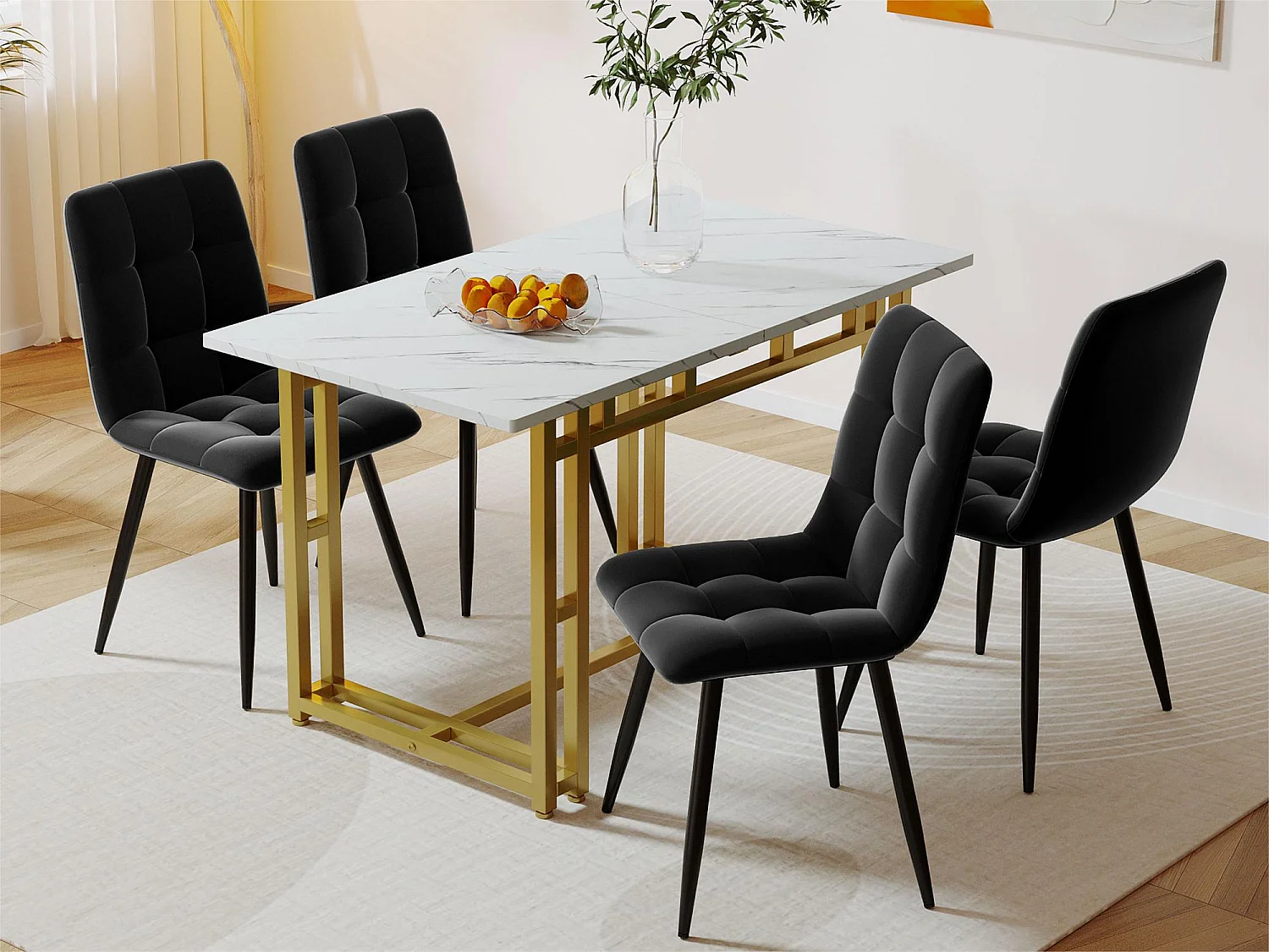 Esstisch – Platte mit Marmoreffekt – goldene Metallbeine – 120 x 70 cm – Weiß und Gold