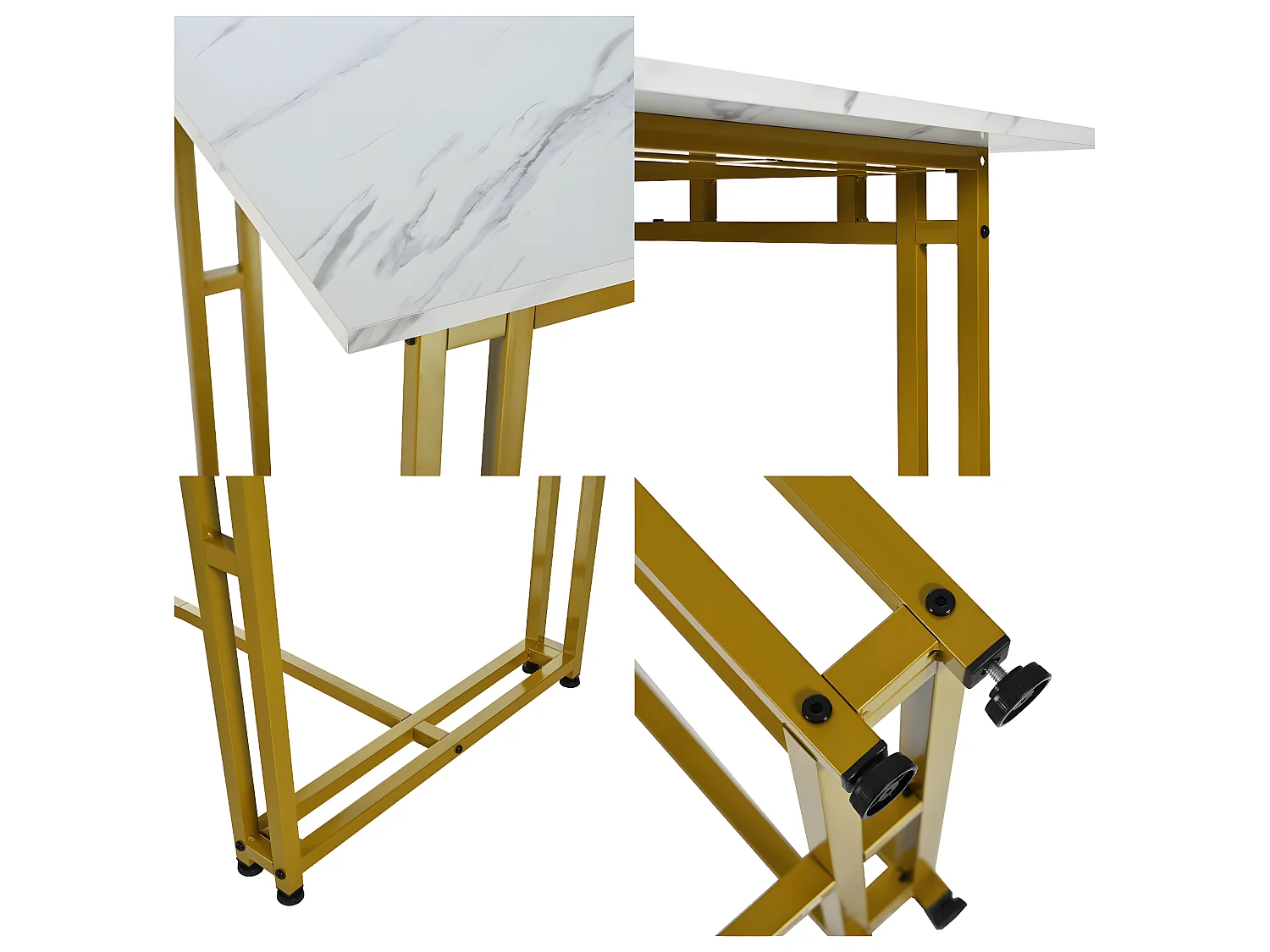 Esstisch – Platte mit Marmoreffekt – goldene Metallbeine – 120 x 70 cm – Weiß und Gold