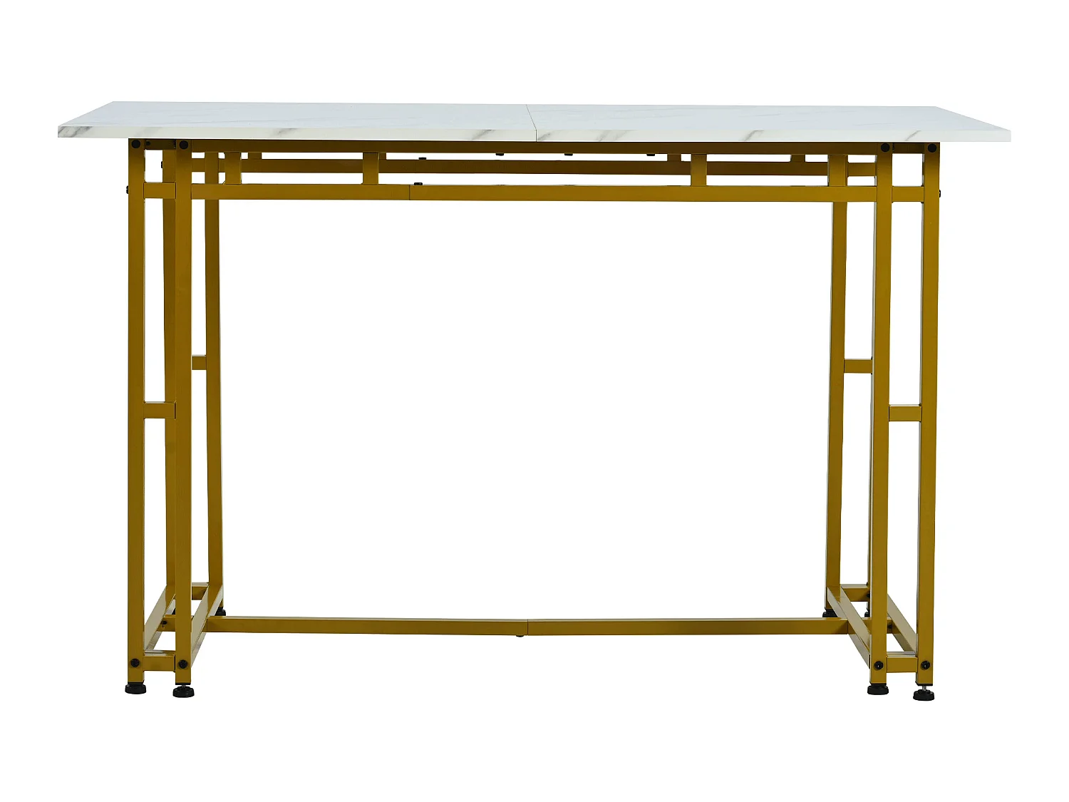 Table à manger - plateau effet marbre - pieds dorés en métal- 120x70cm - Blanc & Doré