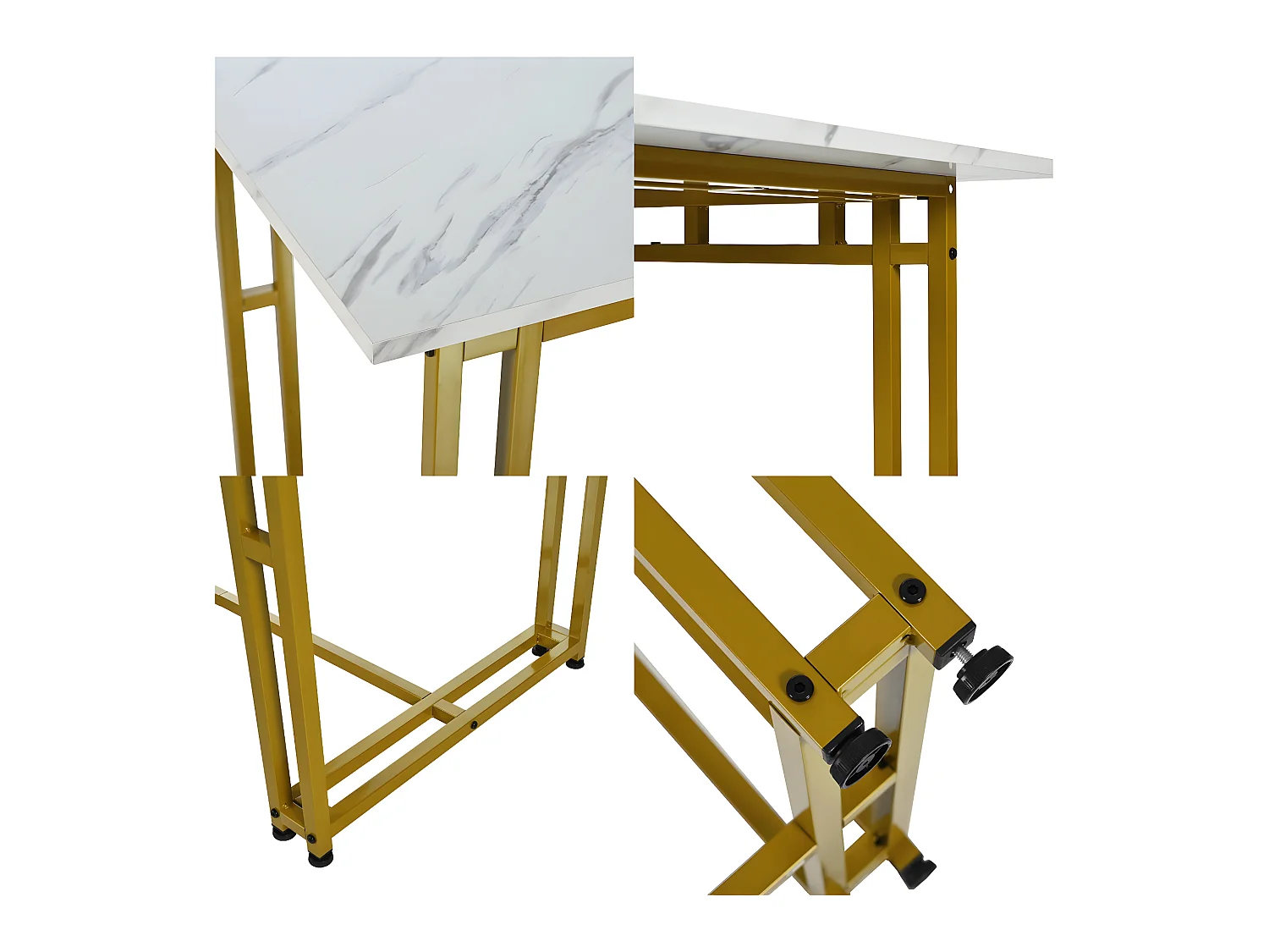 Table à manger - plateau effet marbre - pieds dorés en métal- 120x70cm - Blanc & Doré