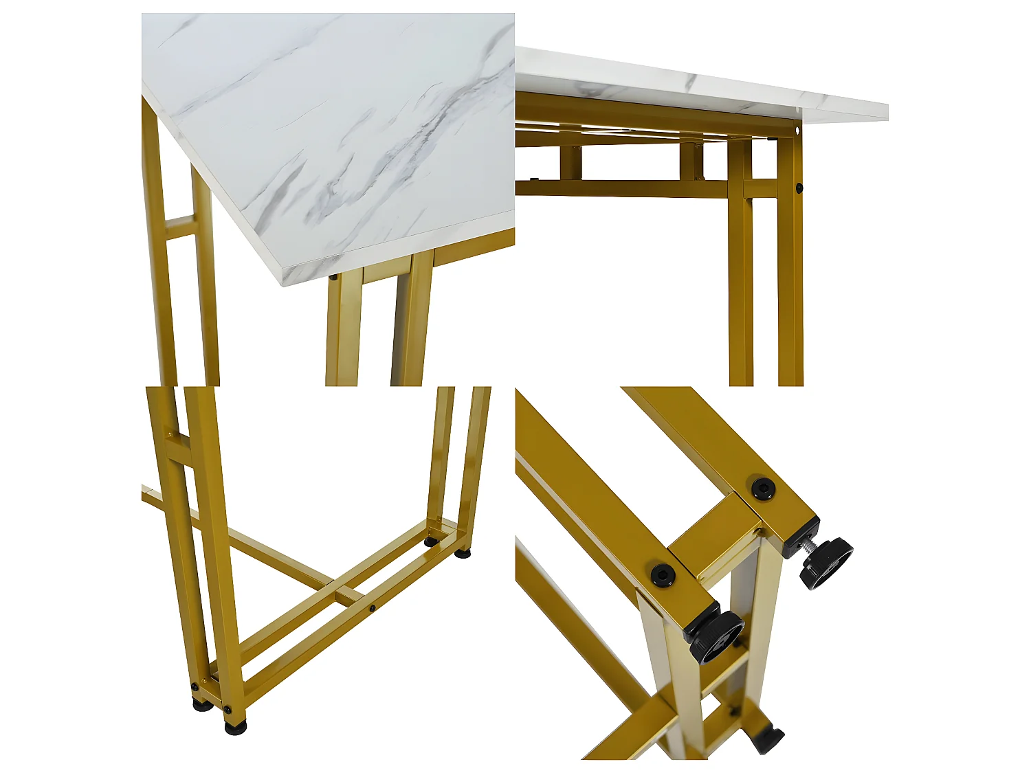 Table à manger - plateau effet marbre - pieds dorés en métal- 120x70cm - Blanc & Doré