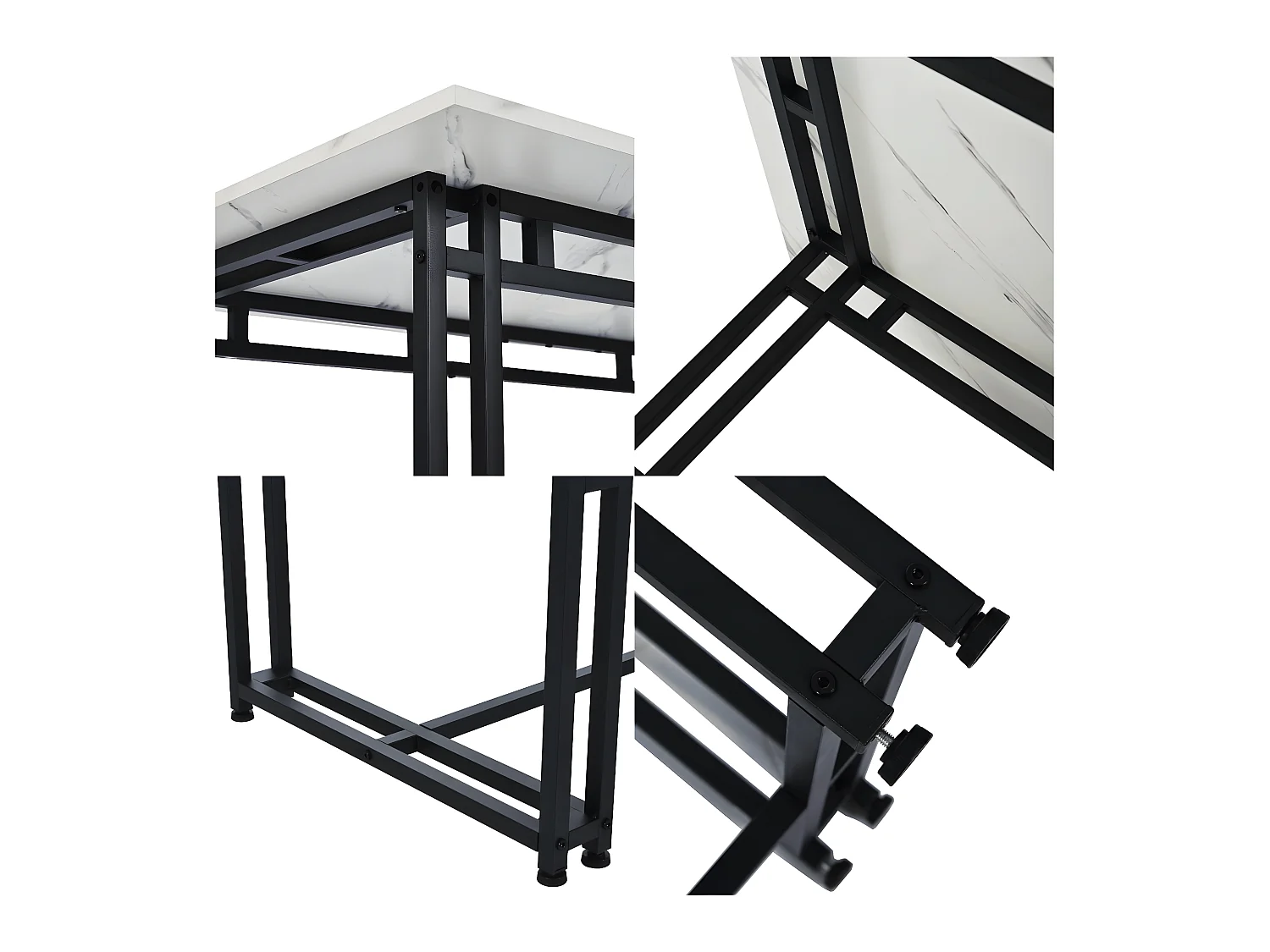 Esstisch – Platte mit Marmoreffekt – Beine aus schwarzem Metall – 120 x 70 cm – Weiß und Schwarz