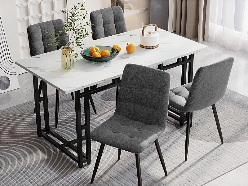 Tavolo da pranzo - piano effetto marmo - gambe in metallo nero - 120x70 cm - Bianco e nero