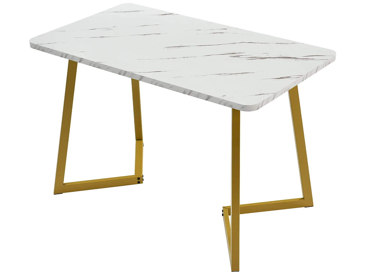 Esstisch – Platte mit Marmoreffekt – goldene Metallbeine – 117 x 68 cm – Weiß und Gold