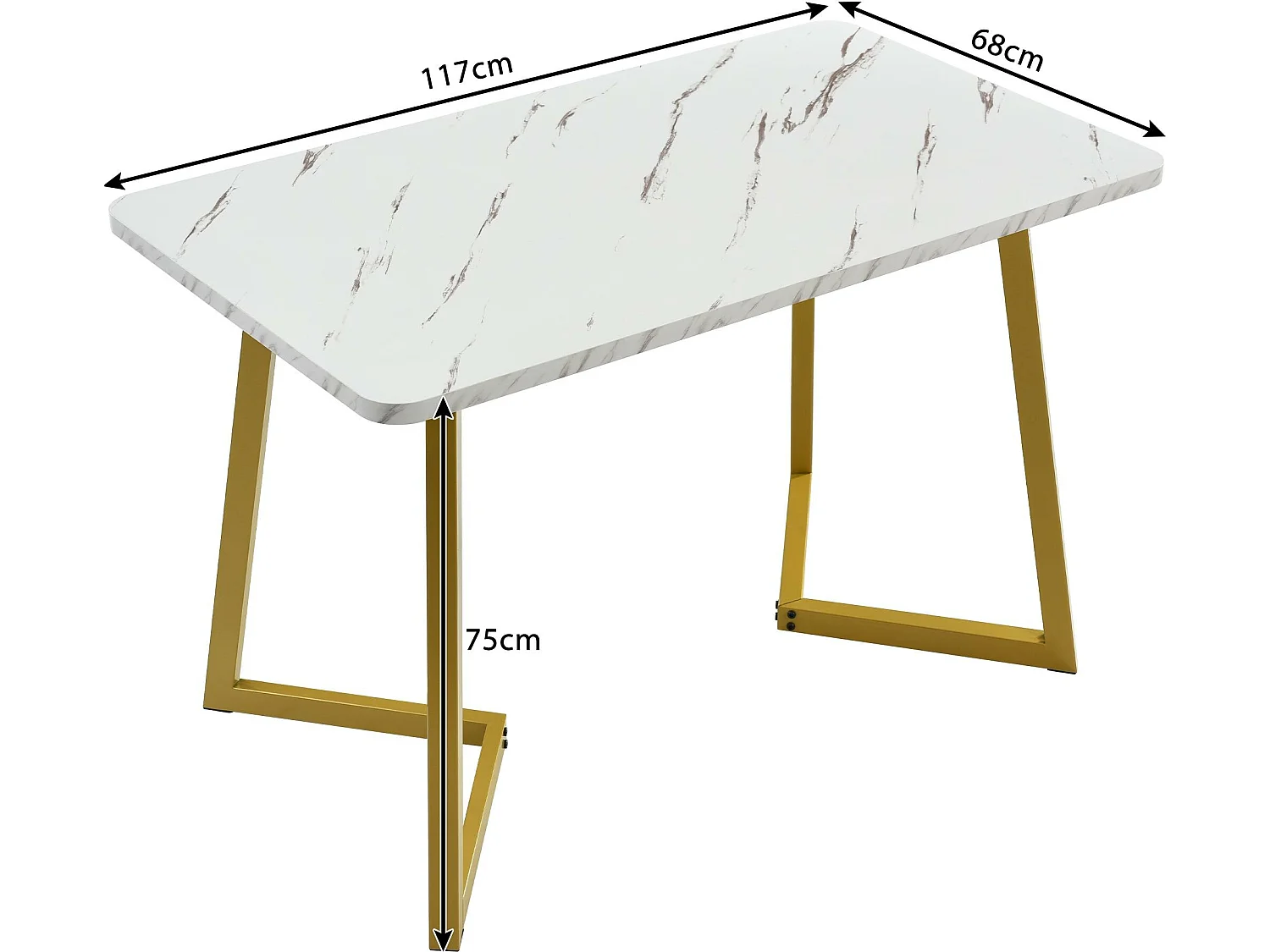 Esstisch – Platte mit Marmoreffekt – goldene Metallbeine – 117 x 68 cm – Weiß und Gold