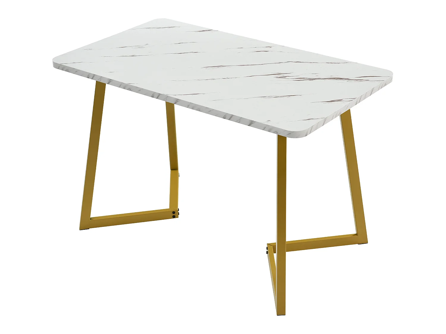 Eettafel - blad met marmer effect - gouden metalen poten - 117x68cm - Wit & Goud