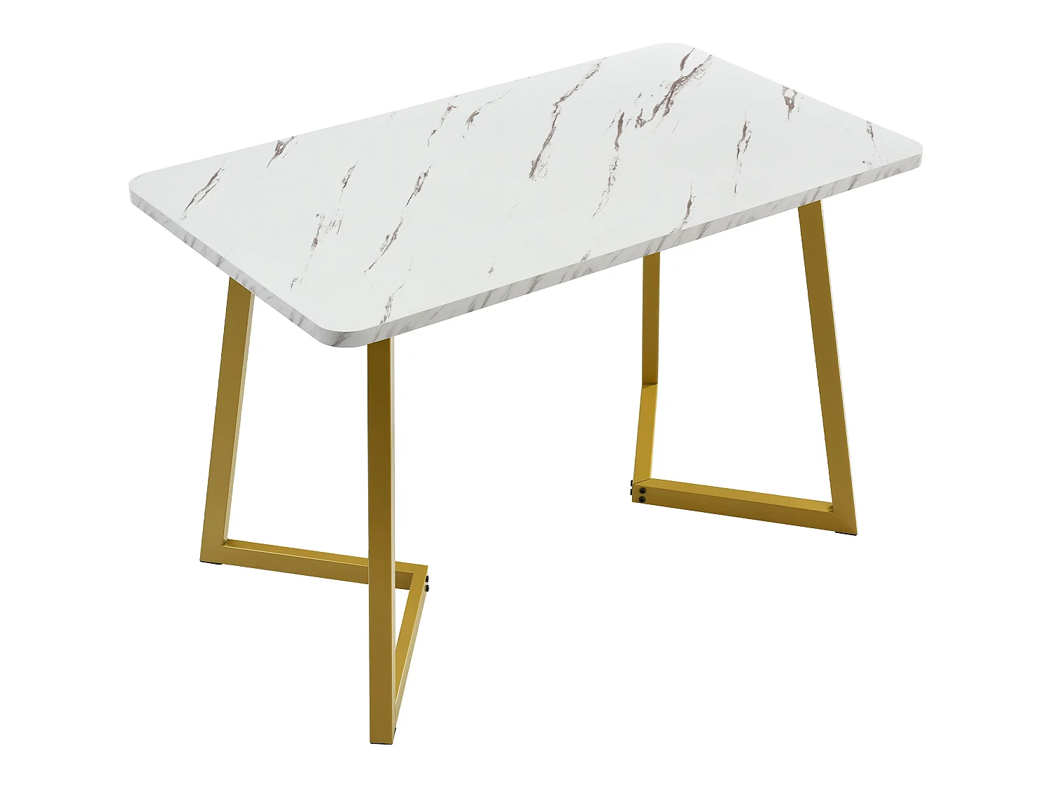 Eettafel - blad met marmer effect - gouden metalen poten - 117x68cm - Wit & Goud