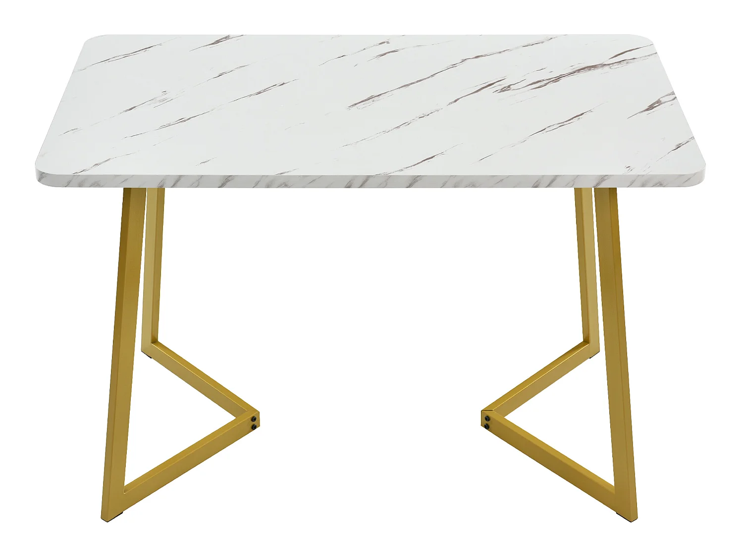 Eettafel - blad met marmer effect - gouden metalen poten - 117x68cm - Wit & Goud