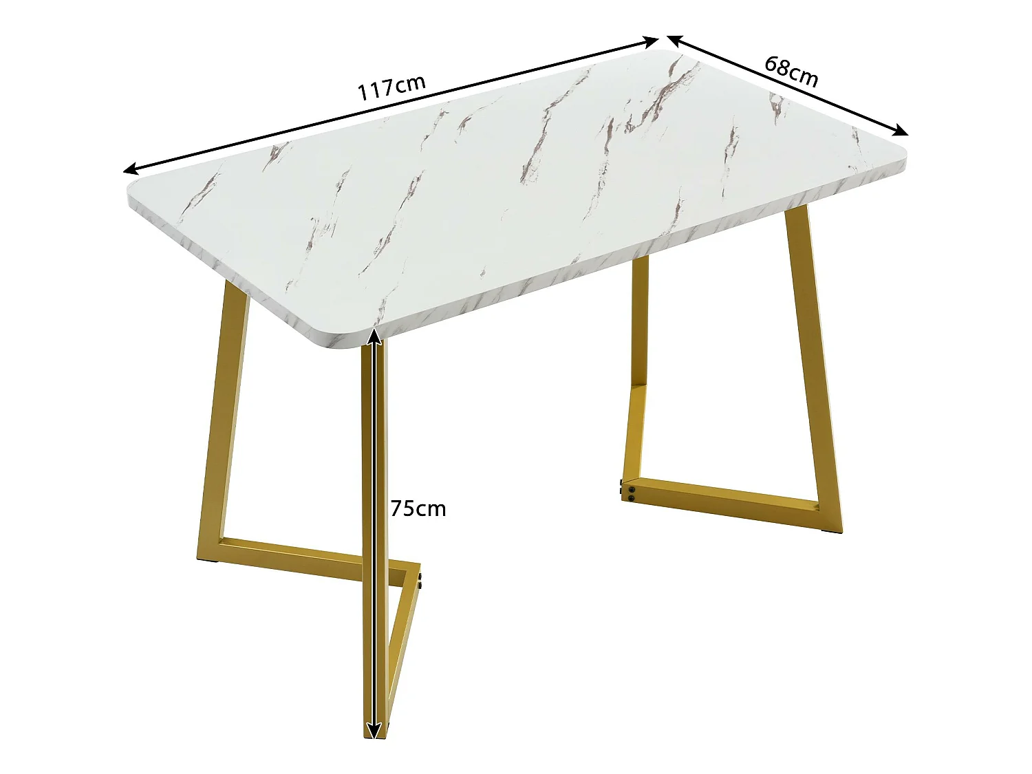Eettafel - blad met marmer effect - gouden metalen poten - 117x68cm - Wit & Goud