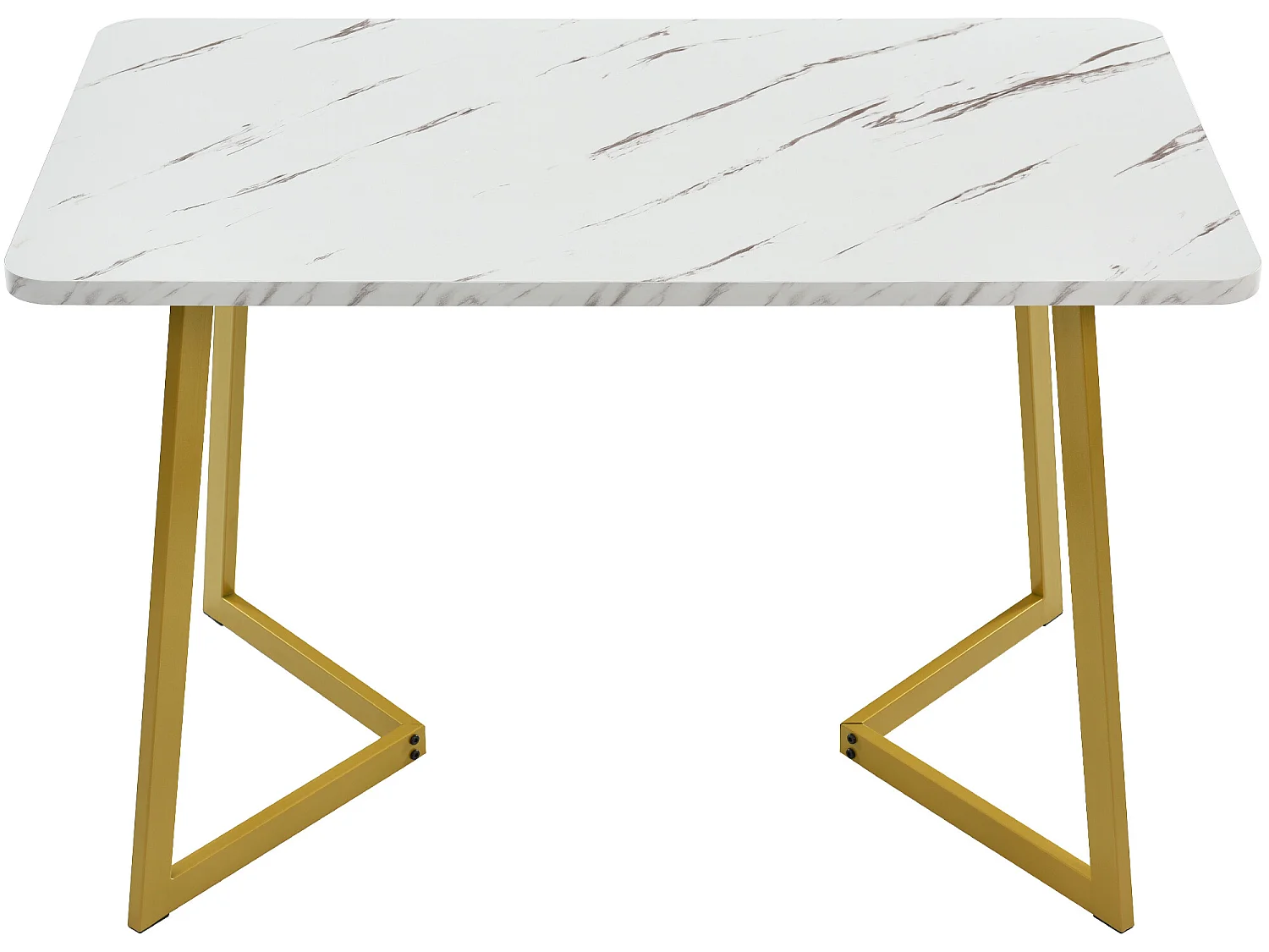 Eettafel - blad met marmer effect - gouden metalen poten - 117x68cm - Wit & Goud