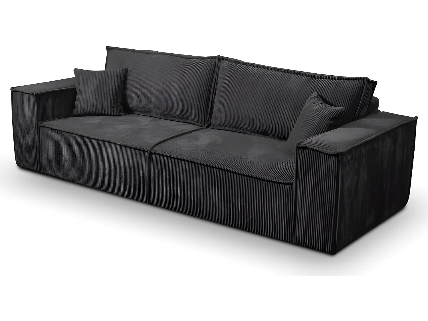Canapé convertible 3 places VELLA en velours côtelé noir
