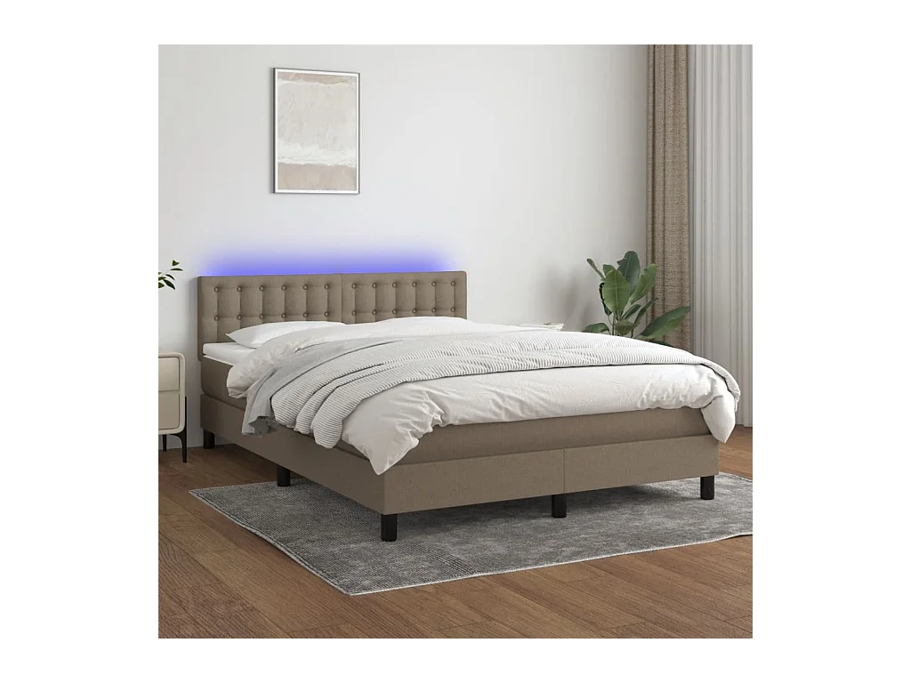 Sommier à lattes de lit avec matelas LED Taupe 140x190 cm Tissu