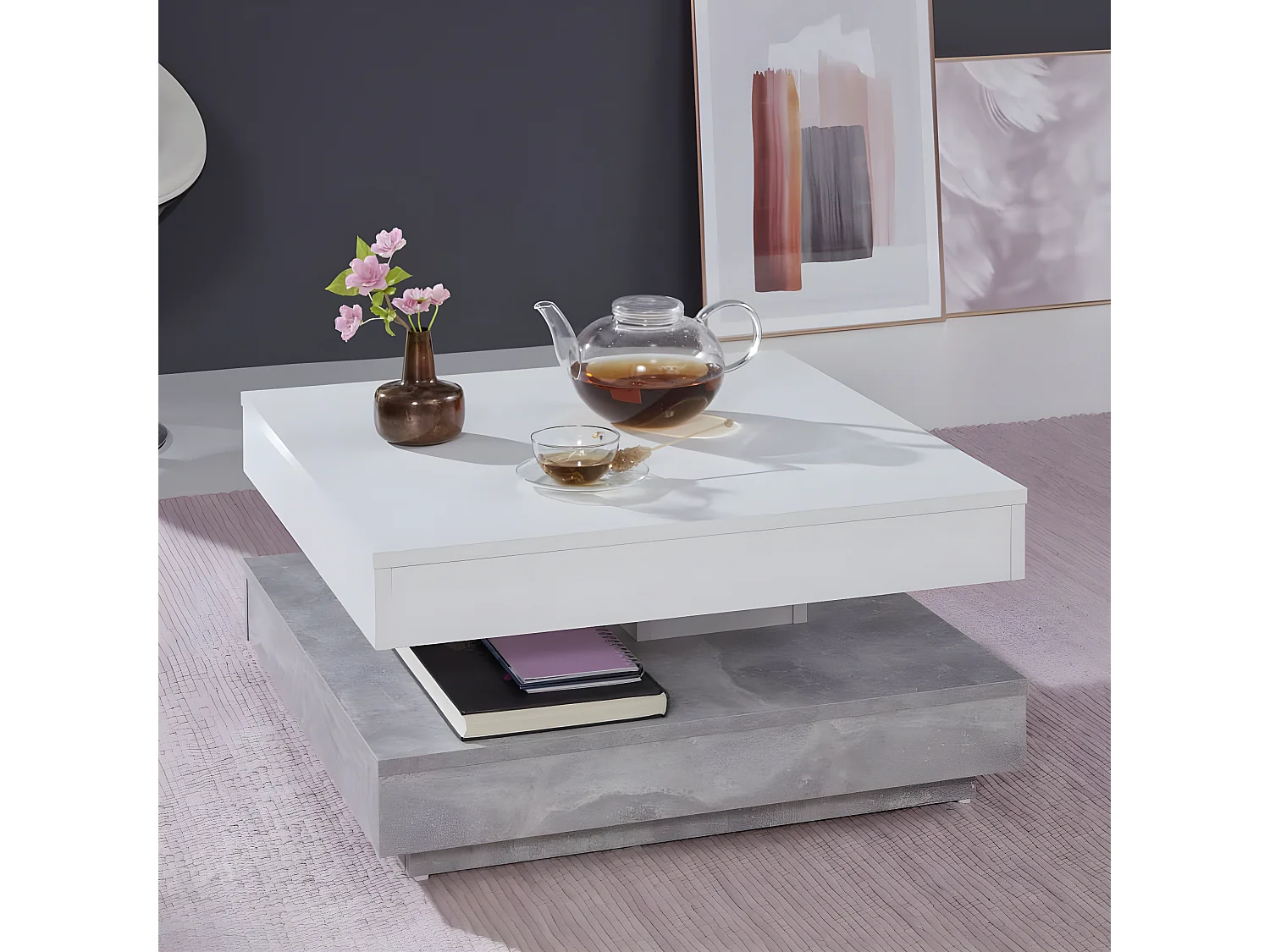 Table basse Universal CT-119 Gris béton et blanc