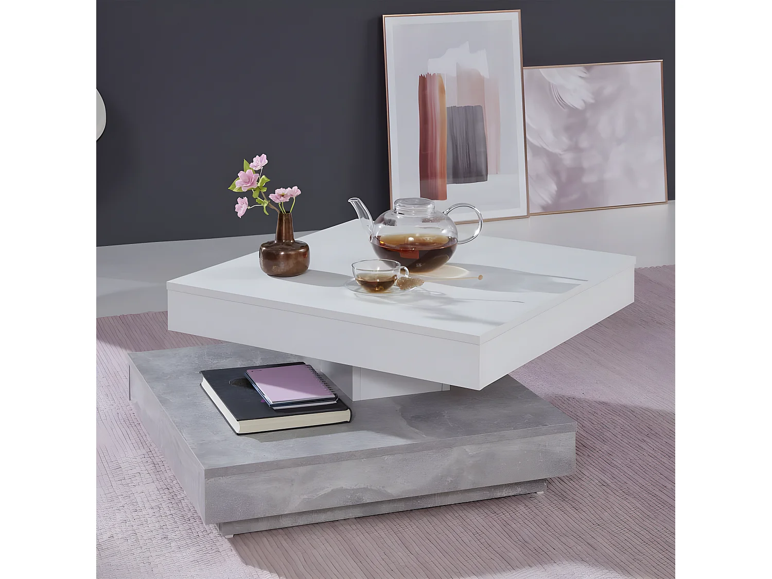 Table basse Universal CT-119 Gris béton et blanc