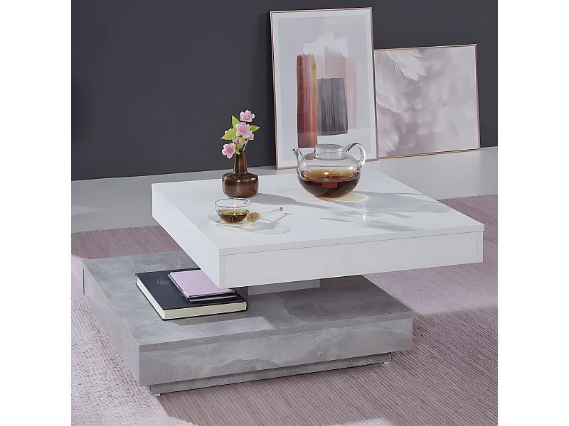 Table basse Universal CT-119 Gris béton et blanc